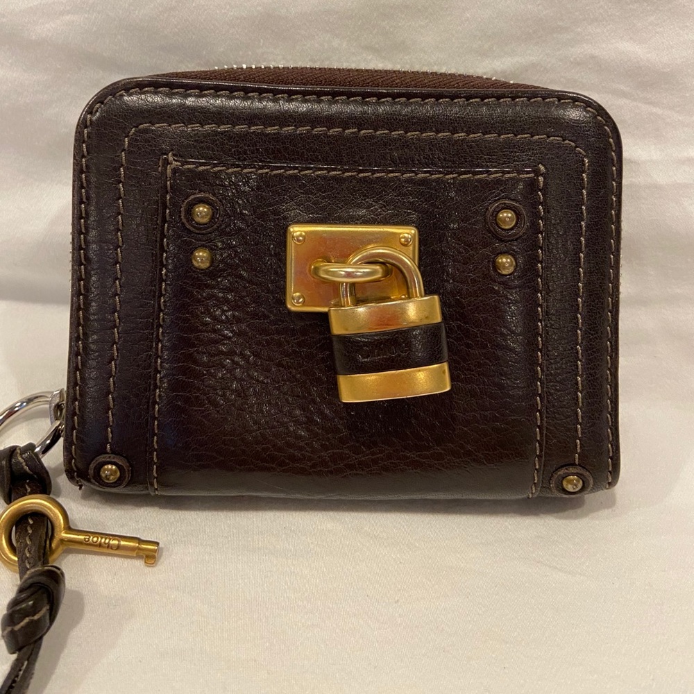 Chloe brown & gold wallet leather with padlock